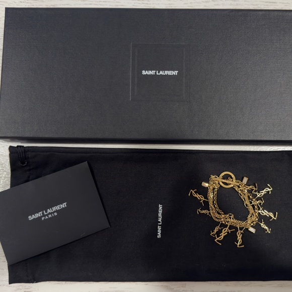 YSL CASSANDRE MULTI-CHAIN BRACELET IN METAL AND RHINESTONE (Size SMALL) - Picture 8 of 12